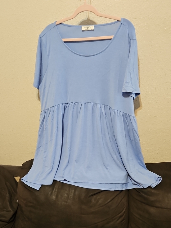 Zenana Outfitters Tops - Zenana Outfitters Sky Blue Short Sleeve Babydoll Tunic